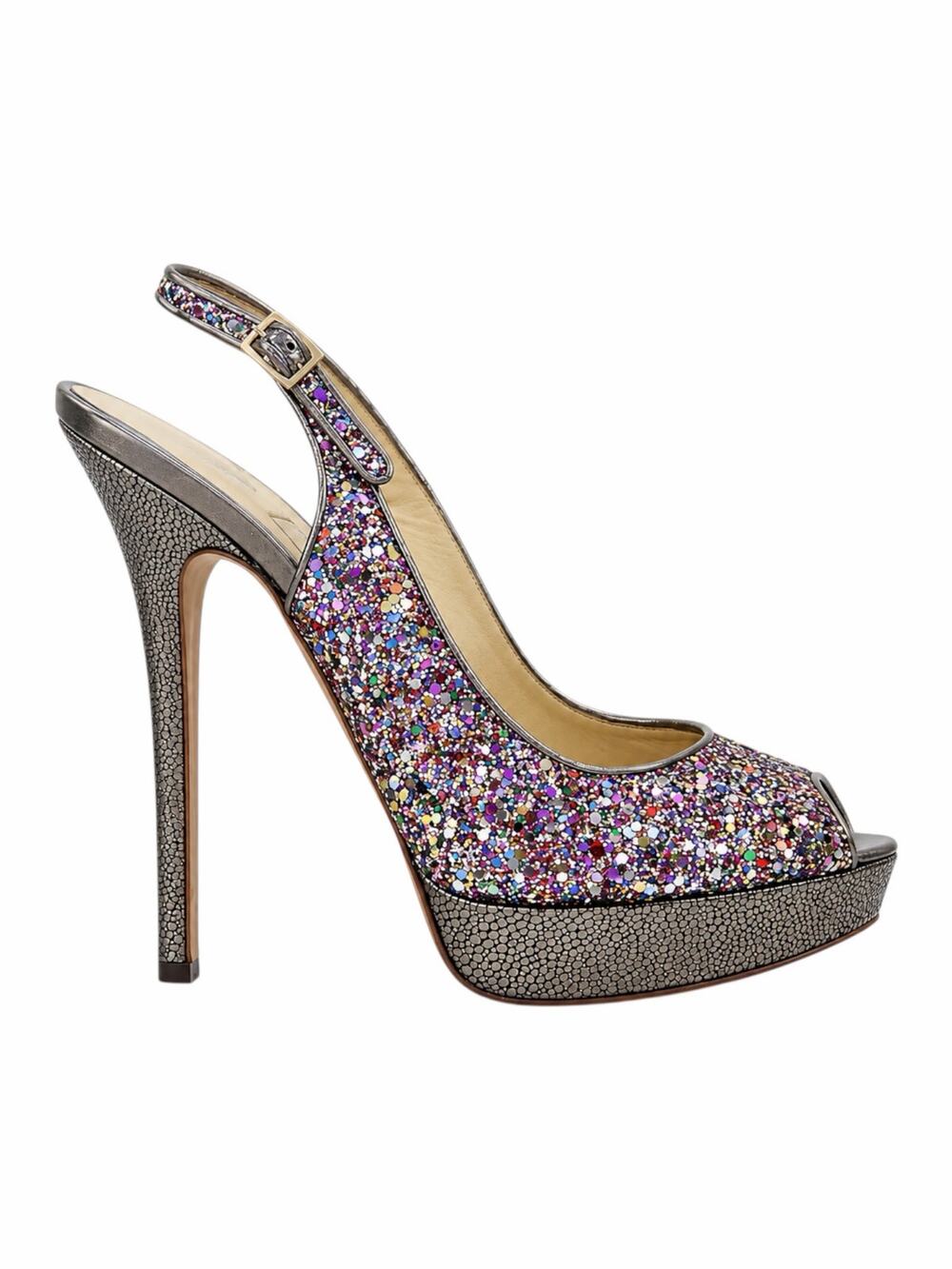 Jimmy Choo 145mm Platform Glitter Slingback Pumps Rainbow Size 39.5